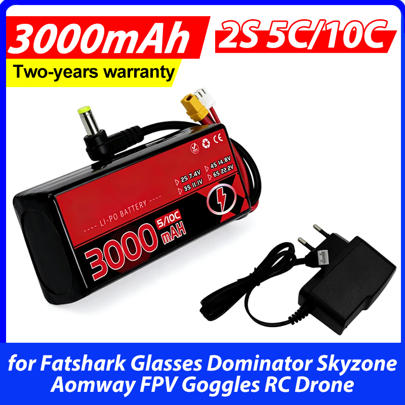 Skyzone Sky04X Pro Oled Fpv Goggles - 3000mAh 2S 5C 10C 7,4V Lipo-Akku